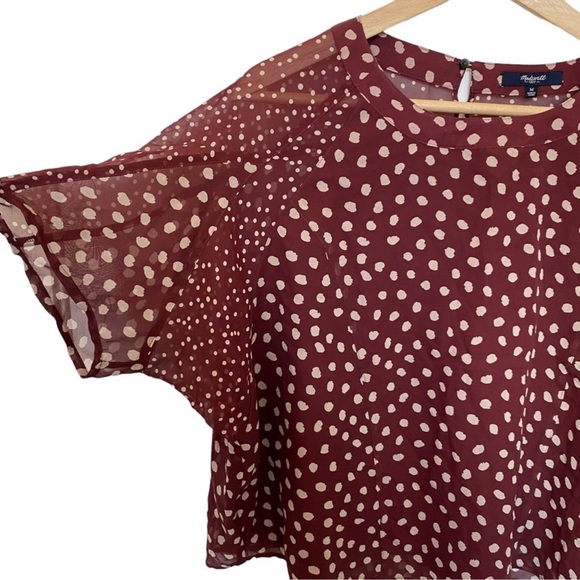 MADEWELL‎ Silk Prose Top in Paintbrush Dot Maroon White Short Sleeve Medium. - Picture 2 of 7